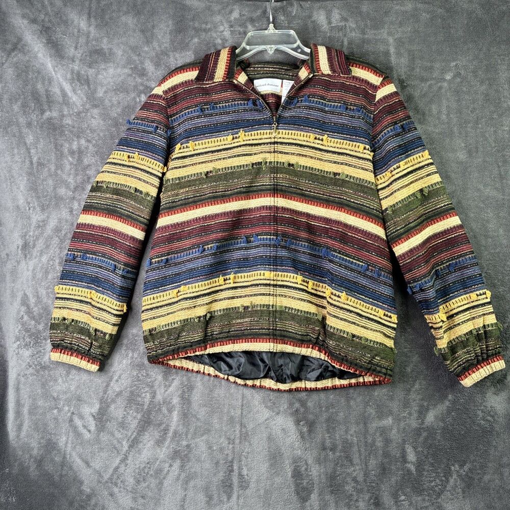 Alfred Dunner Jacket Womens 10 Multicolor Striped Tapestry Knit Zip Boho
